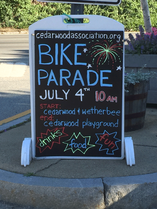 July 4th bike parade sign